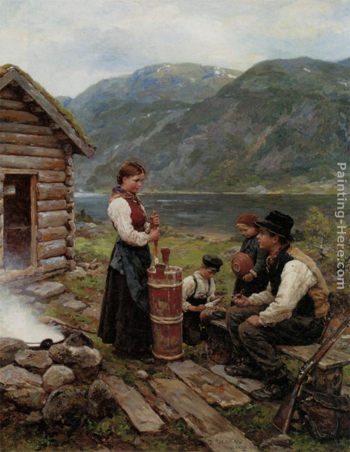 Familie Norsk Fjordlandskap painting - Jahn Ekenaes Familie Norsk Fjordlandskap art painting